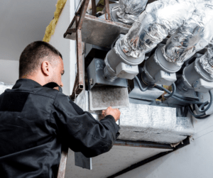 dirt commercial HVAC unit being cleaned