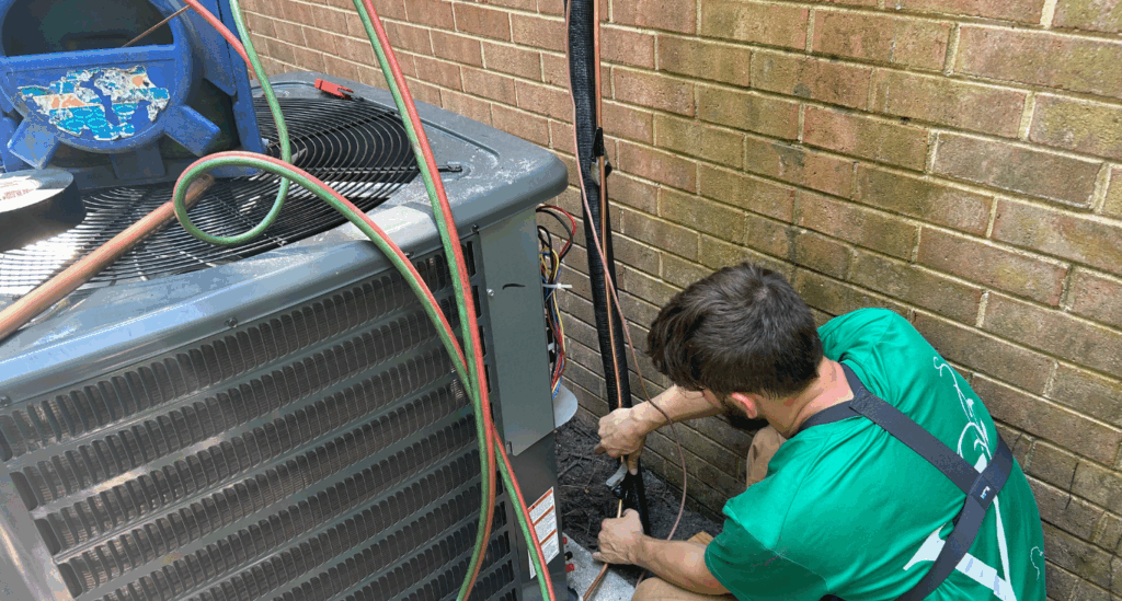 Ecsi HVAC contractor working on an ERV system