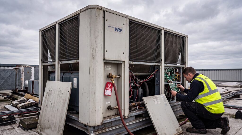 Broken VRF Commercial HVAC System Needing Repairs.
